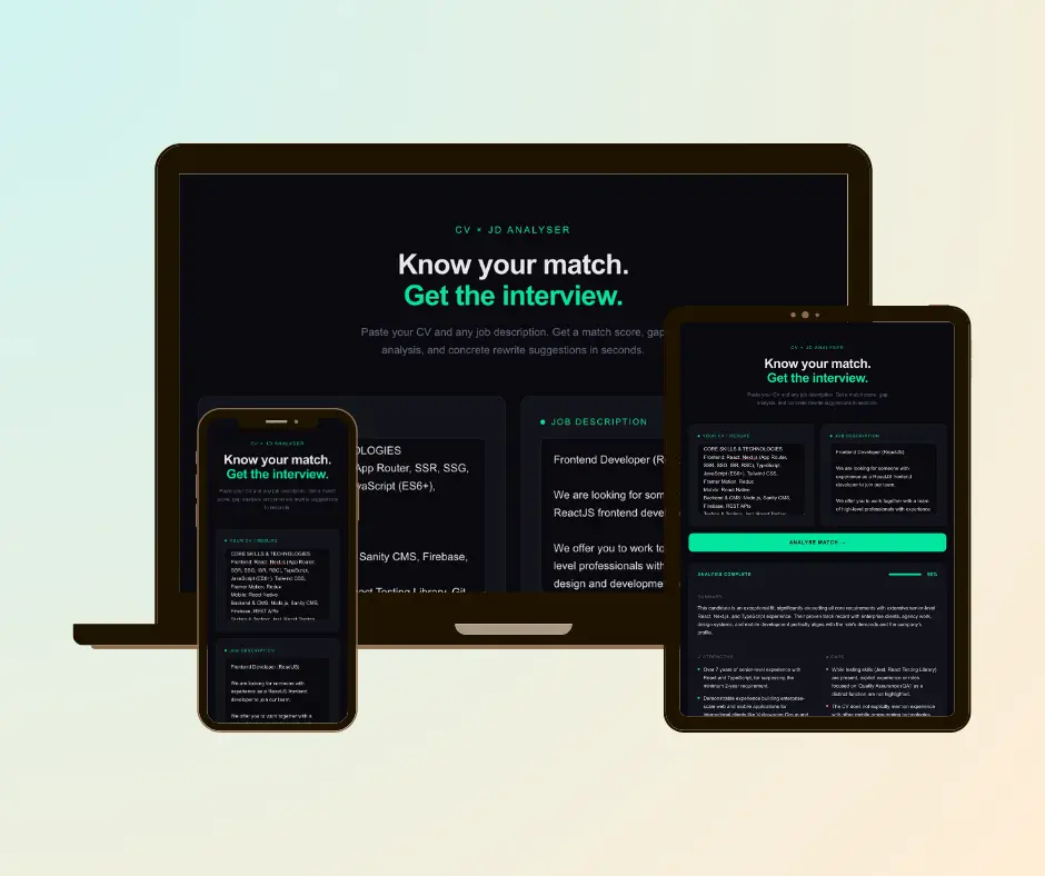 MatchKit live application — analysis results screen